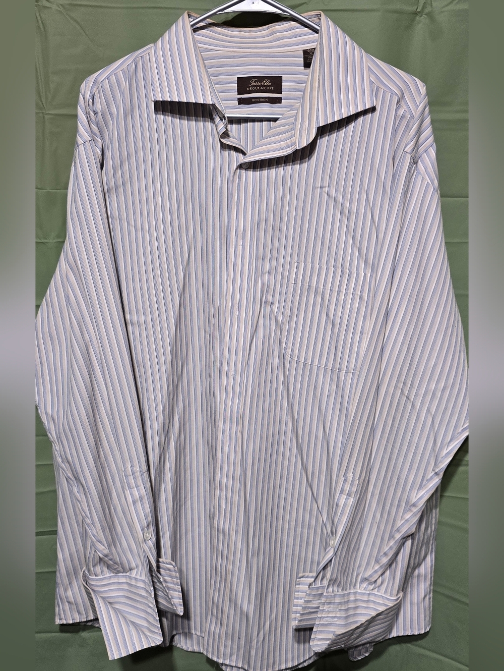 Tasso Elba White Dress Shirt with Blue Pinstripes